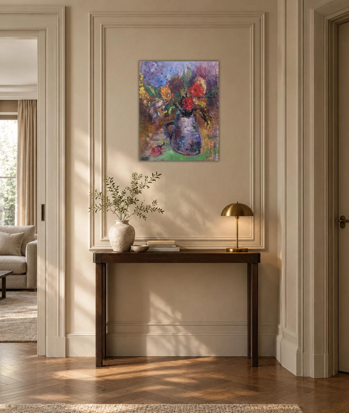 Autumn Bouquet in a Jug — shown in a living room setting