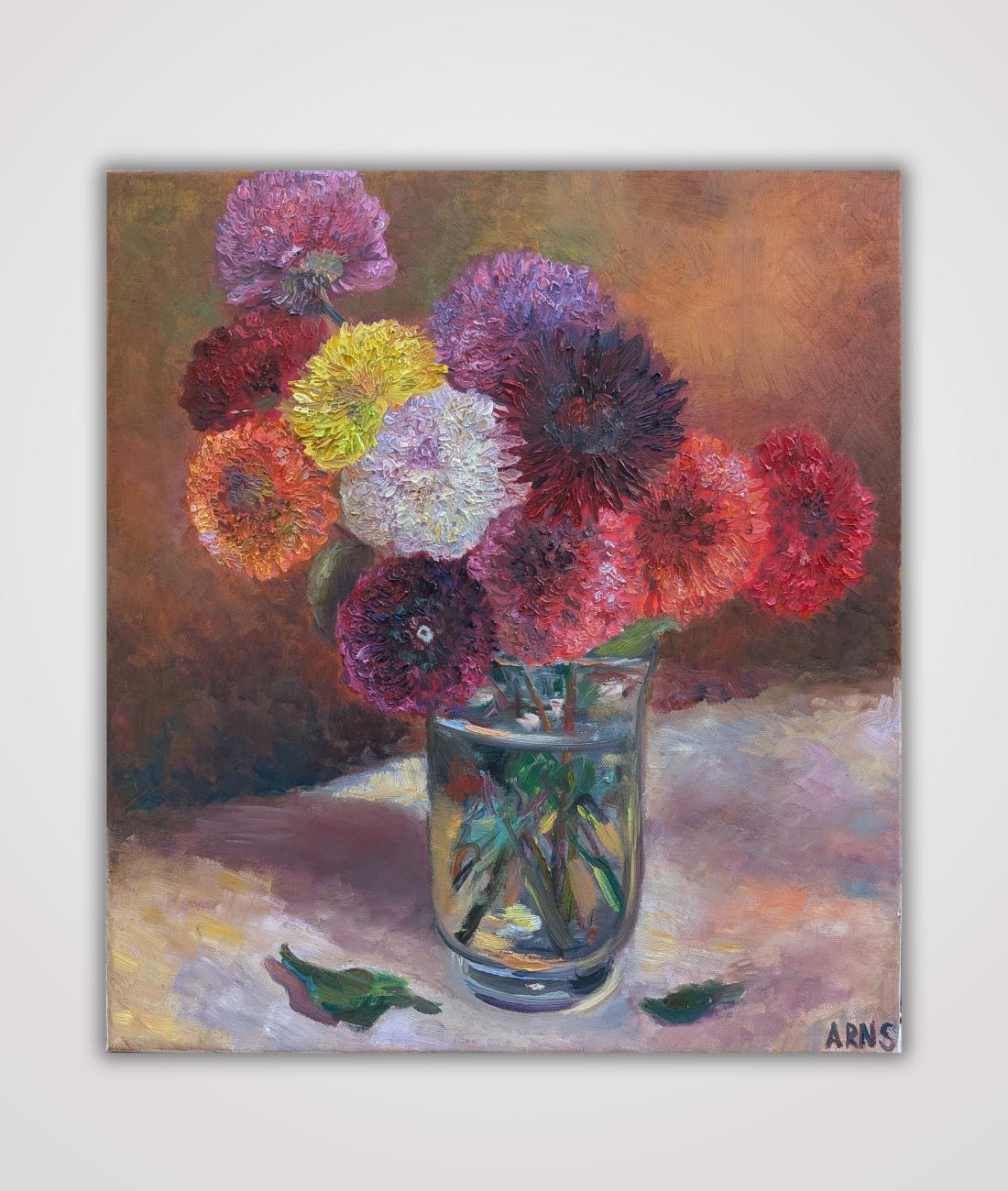 Dahlias — Original-Ölgemälde von Marina Arns, 50 × 45 cm