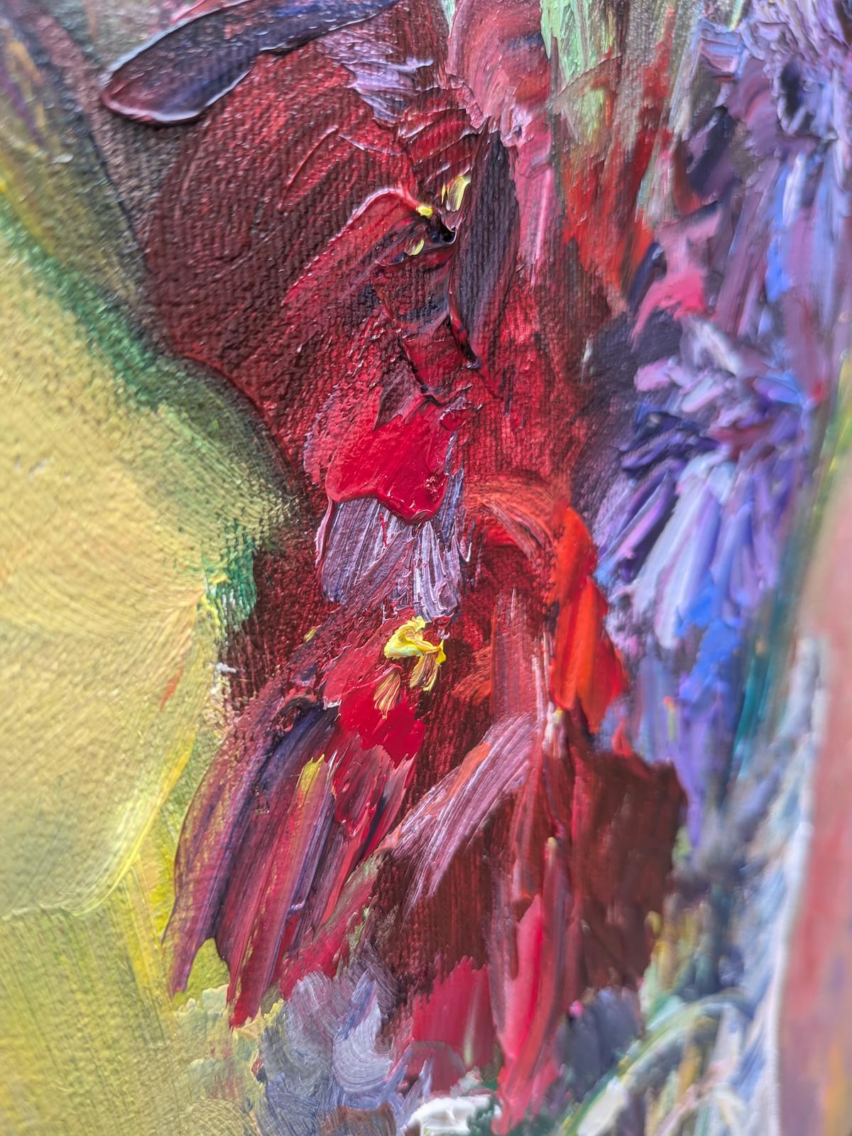 Gladiolas in Glass — angled detail view