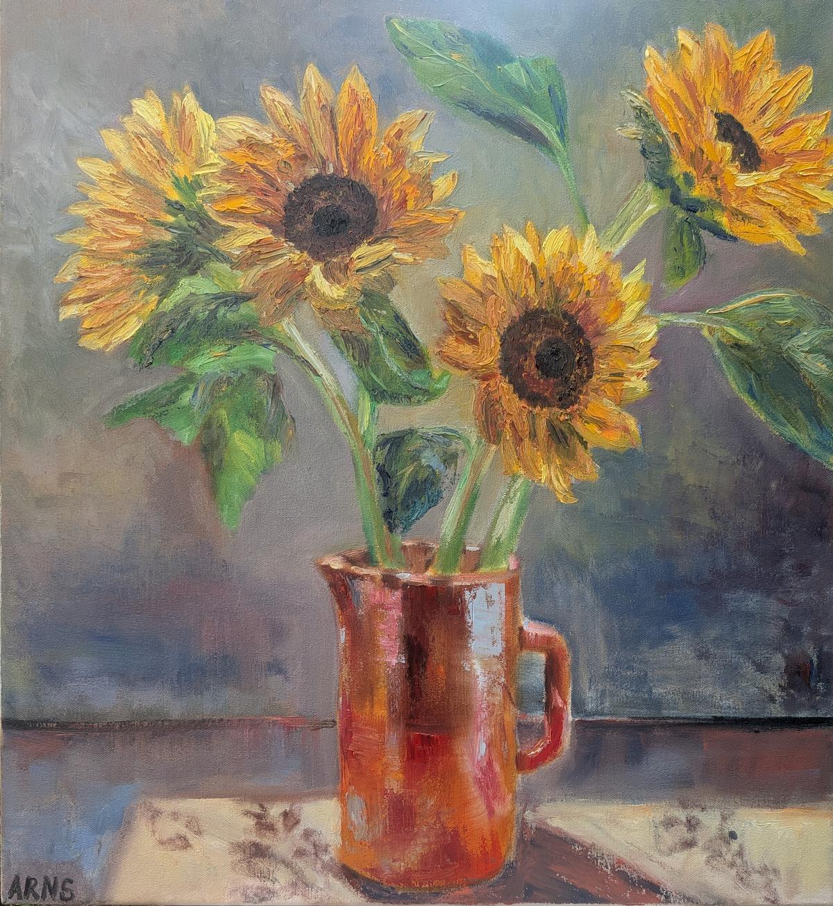 Golden Sunflowers — original oil on canvas painting by Marina Arns, 60 × 55 cm
