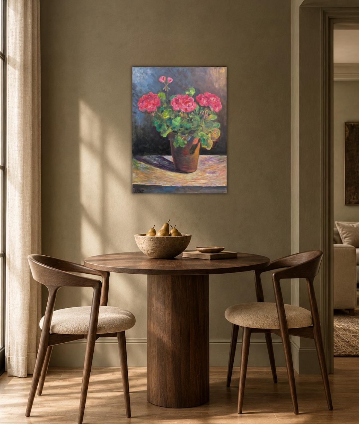 Pink Geraniums — shown in a living room setting