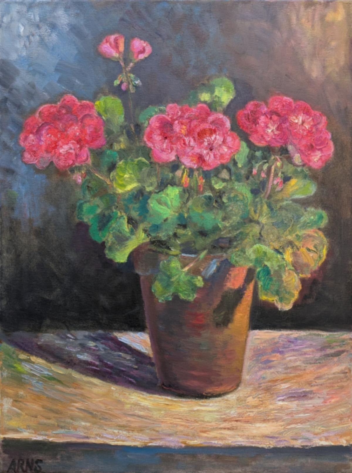 Red Geraniums — Original-Ölgemälde von Marina Arns, 60 × 45 cm