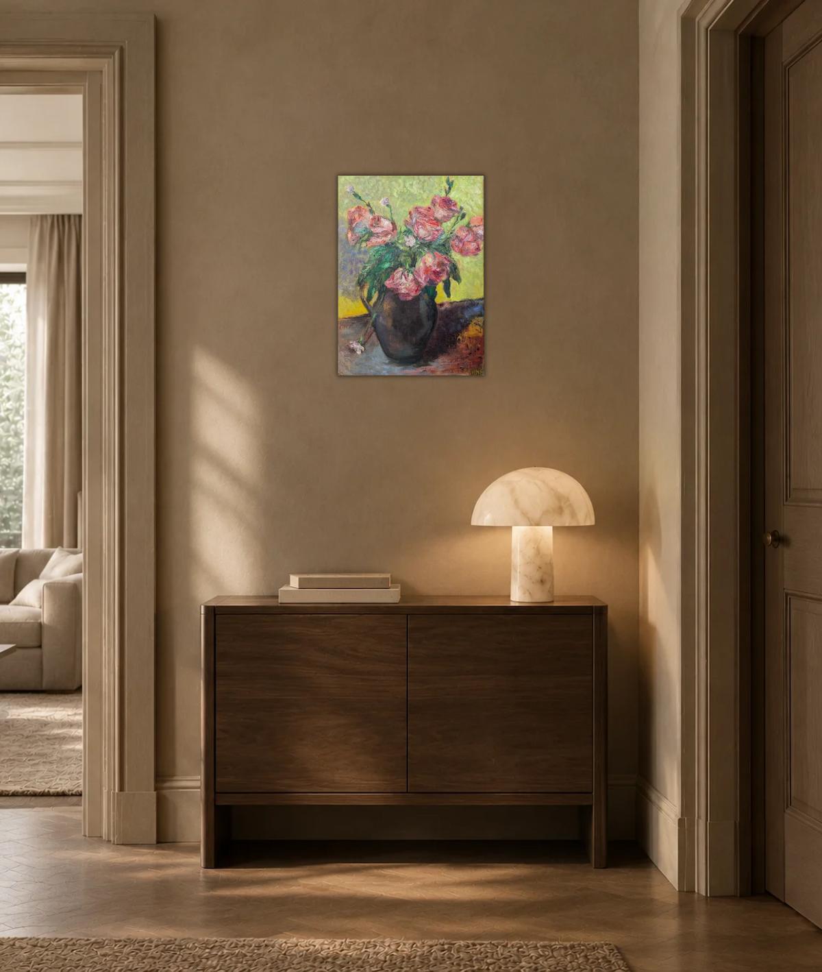 Roses in a Vase — shown in a living room setting