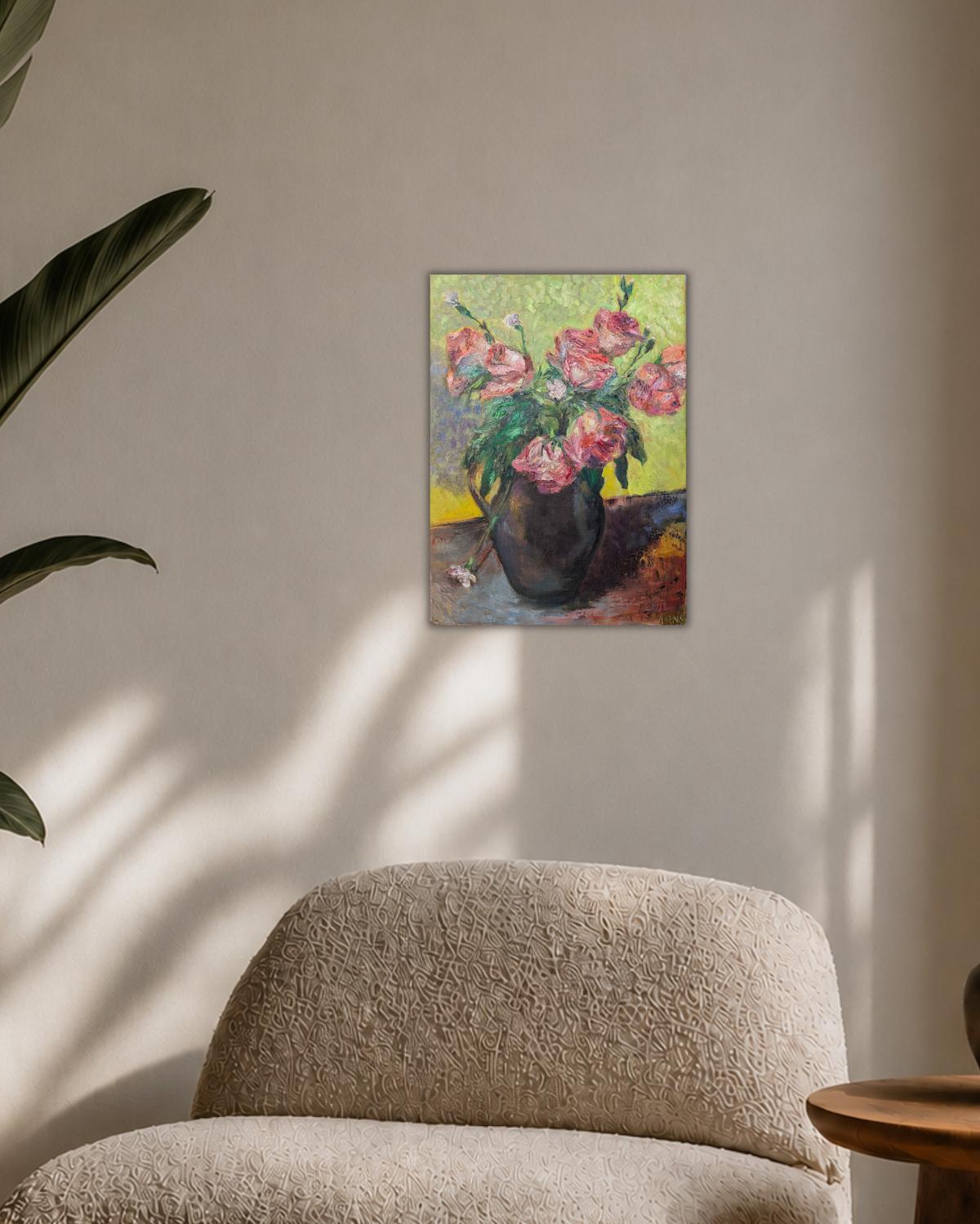 Roses in a Vase — shown in a living room setting