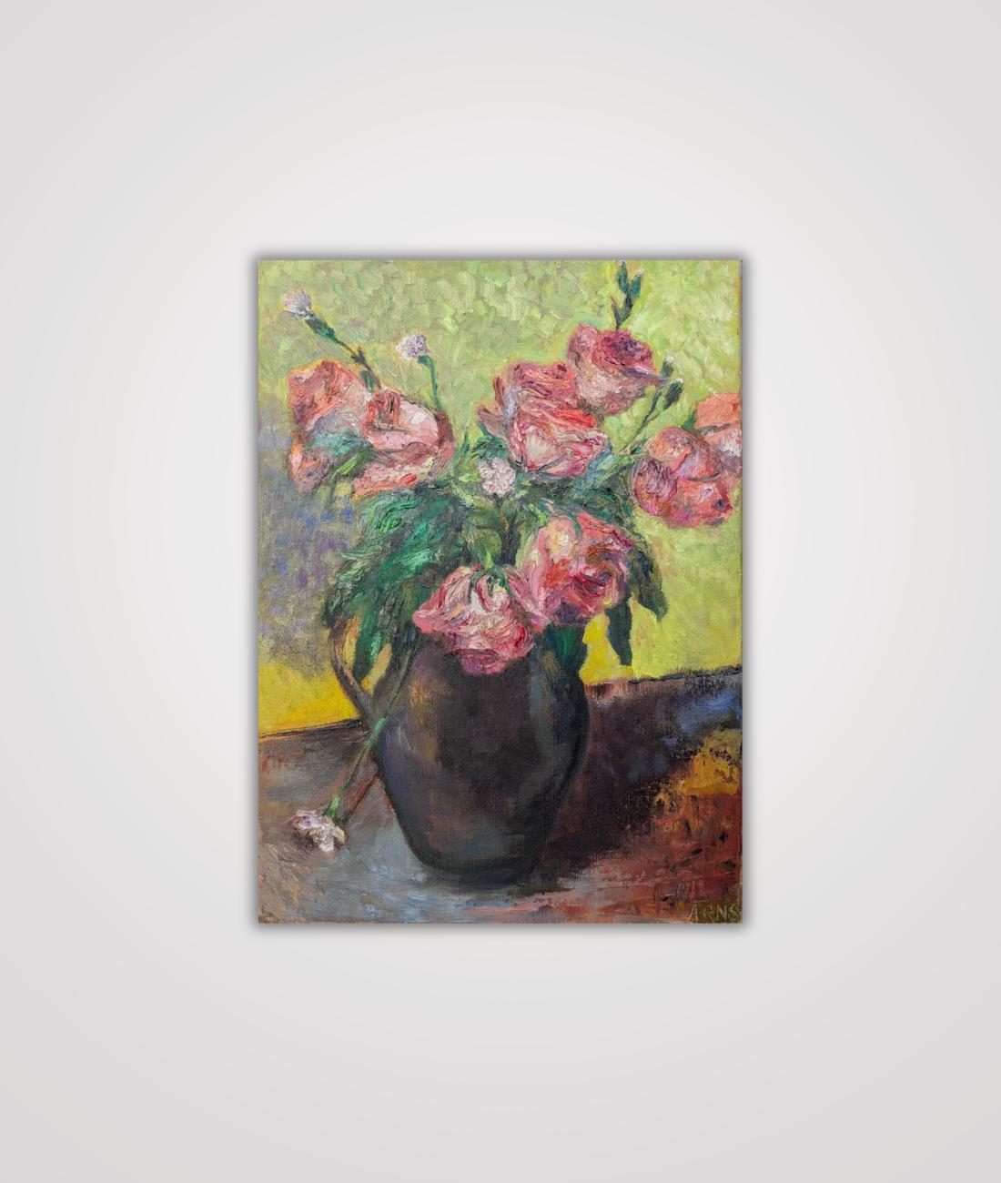 Roses in a Vase — original oil on canvas painting by Marina Arns, 32 × 44 cm