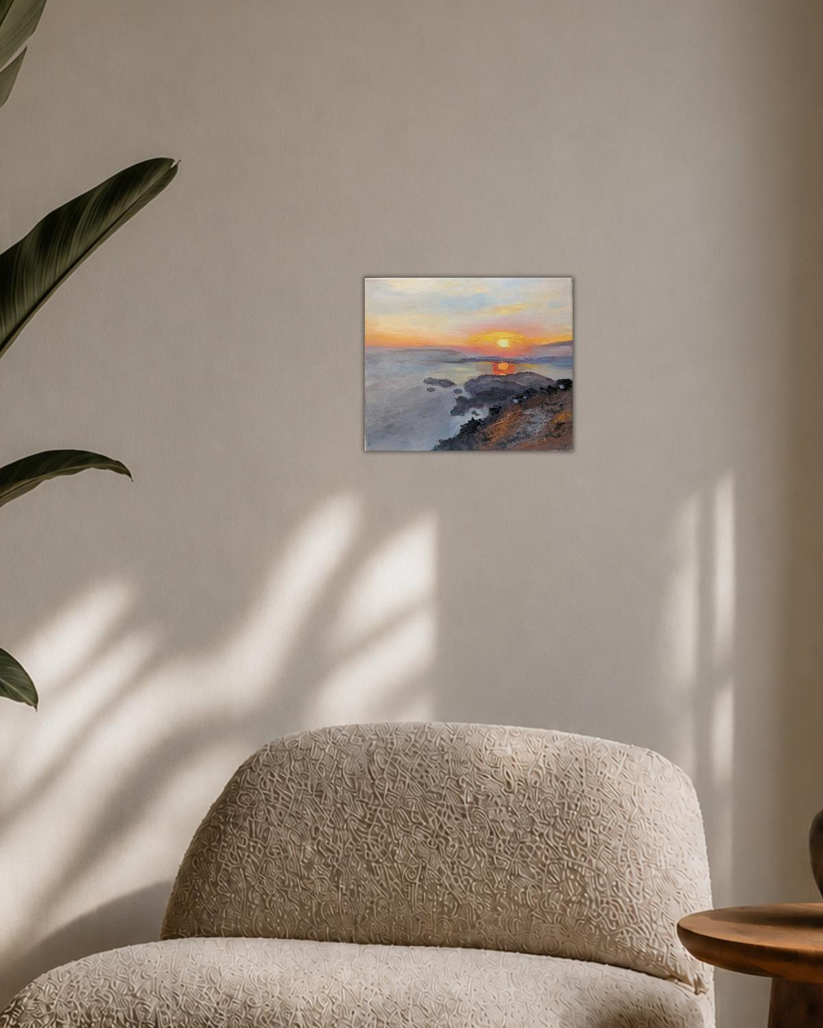 Sunset from Babadağ Mountain near Ölüdeniz — shown in a living room setting