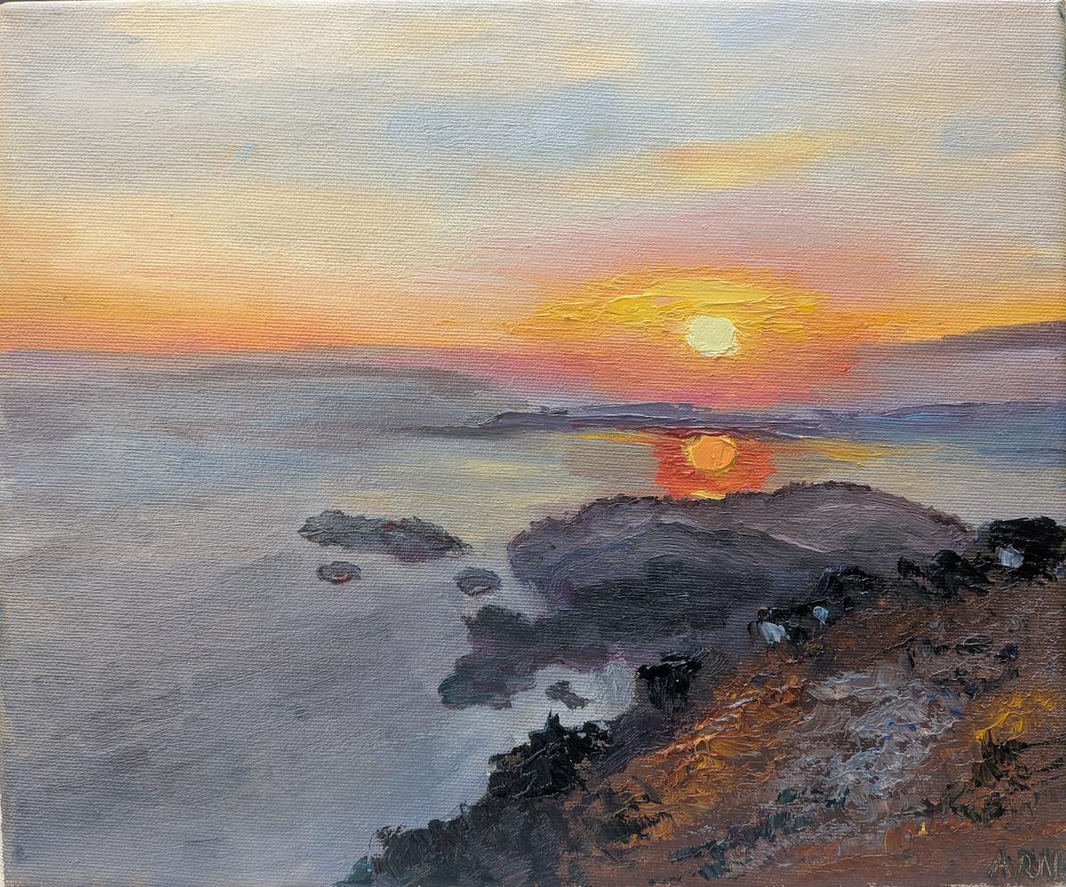 Sunset from Babadağ Mountain near Ölüdeniz — original oil on canvas painting by Marina Arns, 30 × 25 cm