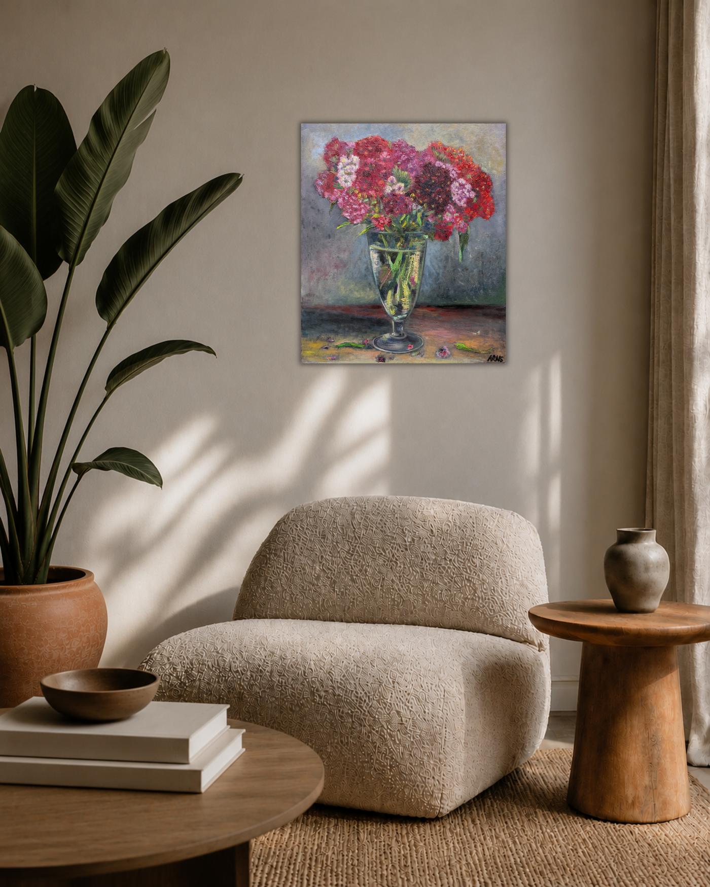 Sweet Williams in Glass — shown in a living room setting