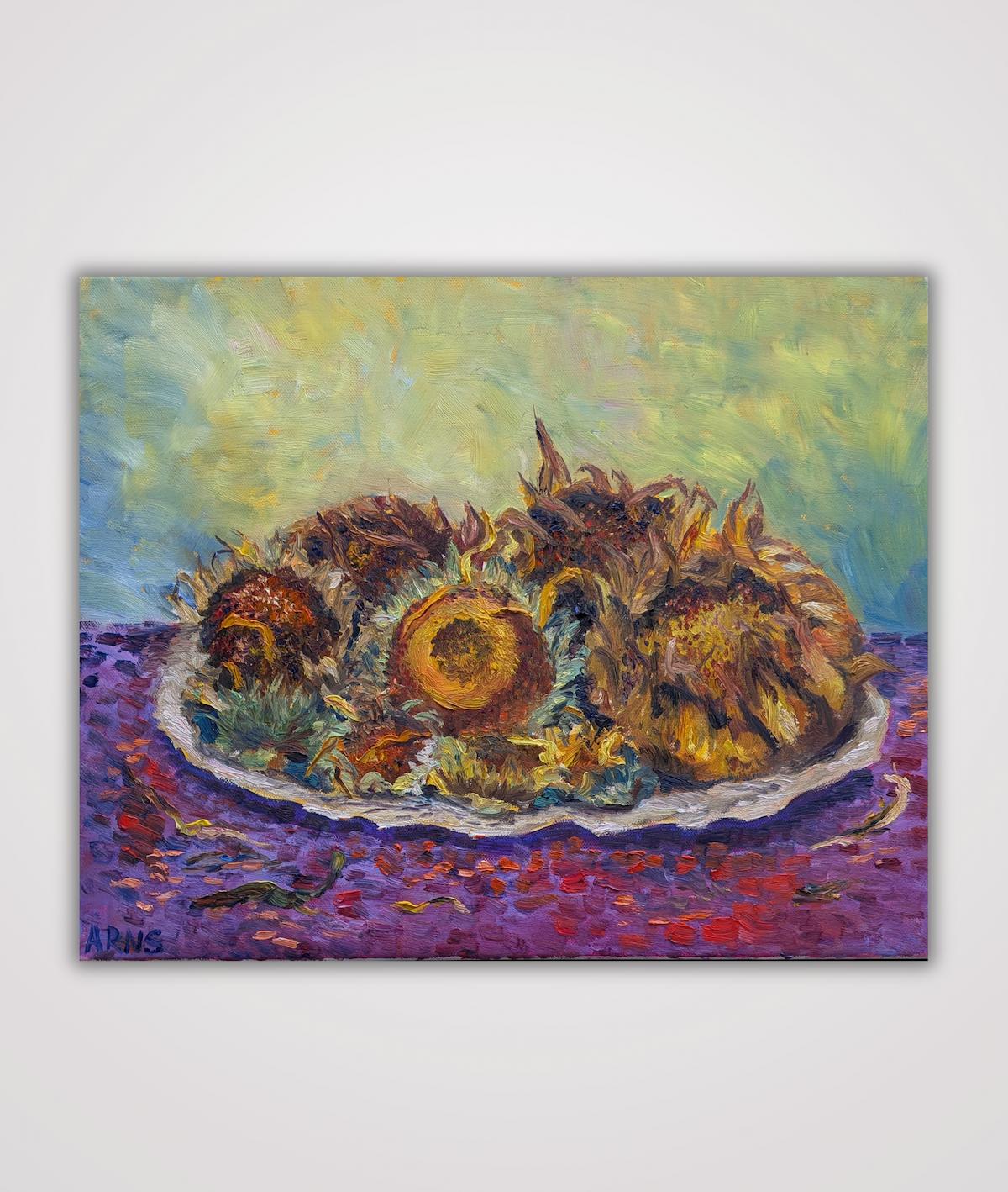 Withered Sunflowers — Original-Ölgemälde von Marina Arns, 50 × 40 cm